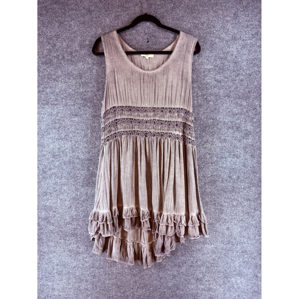 Entro Women Mauve Crochet Lace Ruffle High Low Tunic Tank Top Size L